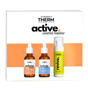 Set Active Control Routine, Synergy Therm, Serum Radiance Vitamina C Lipozomala, 30 ml + Ser Hidratant Acid Hialuronic, 30 ml + Serum Revive Retinal 0.05%, 30 ml de firma original