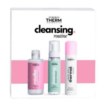 Set Cleansing Routine SYNERGY THERM, Apa micelara, 250 ml + Spuma pentru curatare faciala, 250 ml + Apa Termala Spray, 150 ml