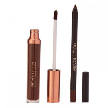 Set Makeup Revolution: Ruj lichid Retro Luxe, Glory, 5,5 ml + Creion de buze Retro Luxe, Glory, 1 g
