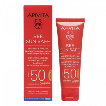 Crema protectie solara coloranta anti-pete SPF50 Apivita Bee Sun Safe, 50 ml