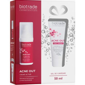 Pachet Acne Out Crema Activa 30 ml + Gel de curatare Acne Out Oxy Wash, 50 ml Biotrade de firma original