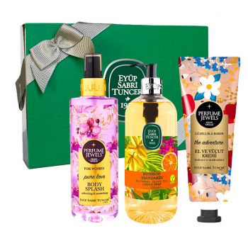 Set Cadou Eyup Sabri Tuncer, Spray de Corp Pure Love 250ml + Cremă De Mâini Și De Corp The Adventure 50 ml + Săpun Lichid Ulei De Măsline Natural Bodrum Mandarin 500 ml de firma original