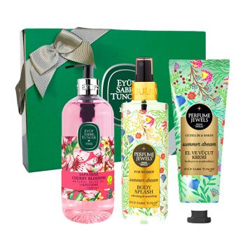 Set Cadou Eyup Sabri Tuncer, Spray de Corp Summer Dream 250ml + Cremă De Mâini Și De Corp Summer Dream 50 ml + Săpun Lichid Ulei De Măsline Natural Japanese Cherry Blossom 500 ml de firma original