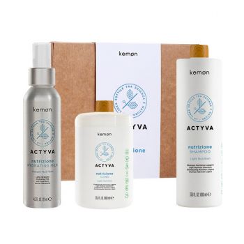 Set de hidratare Kemon Actyva Nutrizione, Sampon 1000 ml + Balsam 1000 ml + Lapte 125 ml de firma original