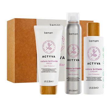 Set pentru par vopsit Kemon Actyva Colore Brillante, Masca 200 ml + Spray 200 ml + Crema 125 ml de firma original