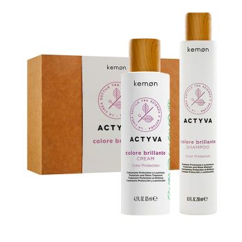 Set pentru par vopsit Kemon Actyva Colore Brillante, Sampon 250 ml + Crema 125 ml ieftin