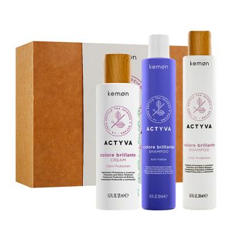 Set pentru par vopsit Kemon Actyva Colore Brillante, Sampon 250 ml + Sampon 250 ml + Crema 125 ml