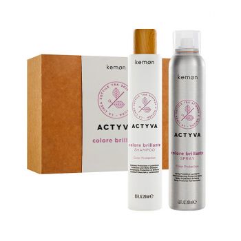 Set pentru par vopsit Kemon Actyva Colore Brillante, Sampon 250 ml + Spray 200 ml ieftin