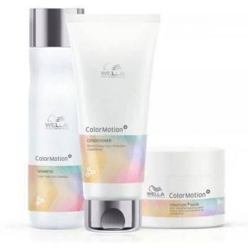 Set pentru par vopsit Wella Professionals ColorMotion, Sampon 250 ml + Balsam 200 ml + Masca 150 ml de firma original