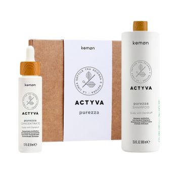 Set pentru purificare scalp Kemon Actyva Purezza, Sampon 1000 ml + Tratament 50 ml ieftin