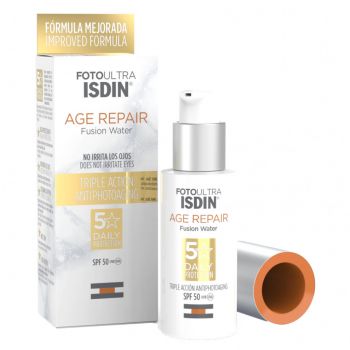 Crema cu textura lejera ISDIN Fotoultra Age Repair Fusion Water, SPF 50 pentru protectie solara, 50 ml