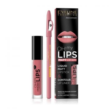 Kit de buze Oh! My Lips Matt Eveline Cosmetics (Concentratie: Set, Nuanta Ruj: 03 Rose Nude)