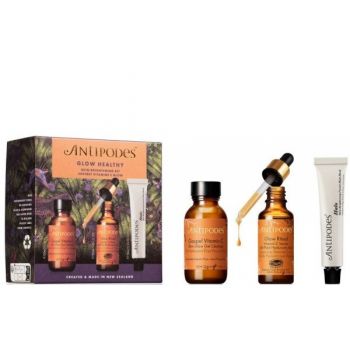 Set Antipodes Glow Healthy, Femei, Gel de curatare, 50 ml + Ser, 30 ml + Masca cu namol, 15 ml de firma original