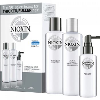 Set Nioxin System 1, Sampon 150 ml + Balsam 150 ml + Tratament 50 ml (Continut set: 150 ml Sampon + 150 ml Balsam + 50 ml Tratament) de firma original