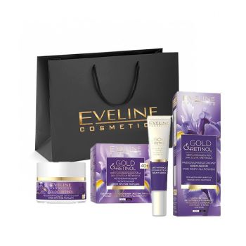 Set cadou Eveline Cosmetics Crema antirid regeneratoare nutritiva Gold And Retinol 40 +, 50 ml + Cremă ser antirid pentru zona ochilor Gold And Retinol, 20 ml de firma original