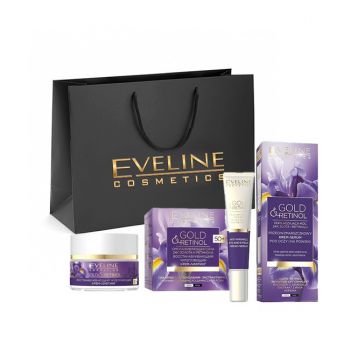 Set cadou Eveline Cosmetics Cremă-lifting regenerantă cu efect de fermitate pentru față Gold And Retinol 50 +, 50 ml + Cremă ser antirid pentru zona ochilor Gold And Retinol, 20 ml de firma original