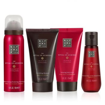 Set Rituals The Ritual of Ayurveda, Sampon 70 ml, Gel de dus 50 ml, Crema pentru corp 70 ml, Ulei uscat pentru par si corp 50 ml (Concentratie: Set)