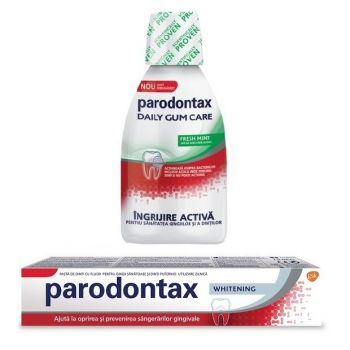 PARODONTAX WHITENING 75ML+APA DE GURA DAILY GUM CARE FRESH MINT 300ML