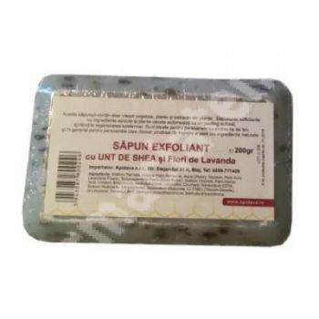 Sapun exfoliant cu unt de shea si flori de lavanda 200 g Apidava