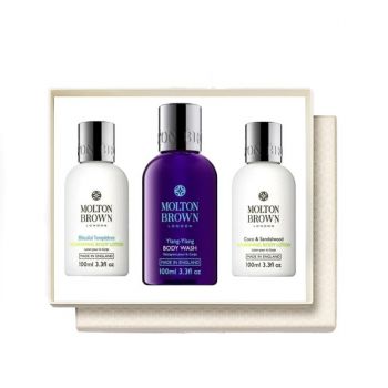 Set Cadou Molton Brown Gel de dus Ylang Ylang 100 ml + Lotiune de corp Coco & Sandalwood 100 ml + Lotiune de corp Blissful Templetree 100 ml de firma original