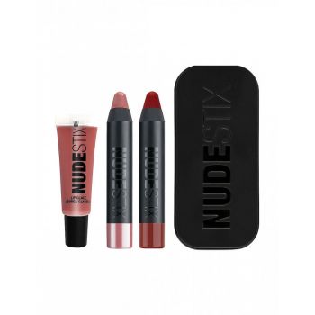 Set Creion si balsam de buze Nudestix Nude + Red Hot Lip 3 Piece Kit (CULOARE: Royal, Posh, Nude 4, Gramaj: 2 ml + 2,5 ml + 2,5 ml)