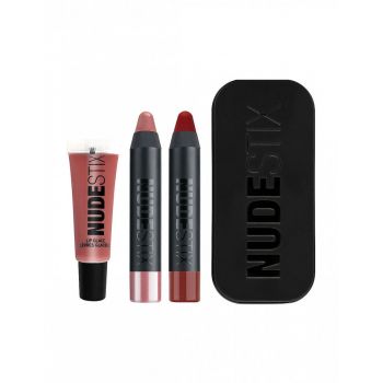 Set Creion si balsam de buze Nudestix Nude + Red Hot Lip 3 Piece Kit (CULOARE: Royal, Posh, Nude 4, Gramaj: 2 ml + 2,5 ml + 2,5 ml) de firma original