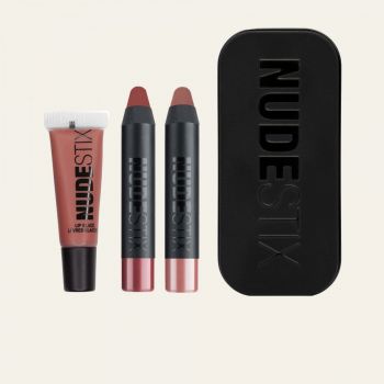 Set Creion si balsam de buze Nudestix Nude + Red Hot Lip 3 Piece Kit (Gramaj: 2 ml + 2,5 ml + 2,5 ml, CULOARE: Belle, Burgundy, Nude 04) de firma original