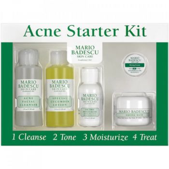 Set Mario Badescu, Acne Starter Kit: Acne Facial Cleanser, 59ml + Special Cucumber Lotion, 59ml + Oil Free Moisturizer, 29ml + Drying Mask, 14 gr de firma original