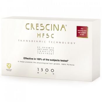 Tratament impotriva caderii parului 1300 Crescina HFSC Transdermic, Barbati, 10+10 fiole (Concentratie: Tratamente pentru par, Gramaj: 10 fiole + 10 fiole)