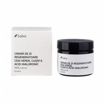 Cremă de zi regeneratoare cu ceai verde, Acid Hialuronic și Coenzima Q10, Sabio (Concentratie: Crema, Gramaj: 60 ml) ieftin