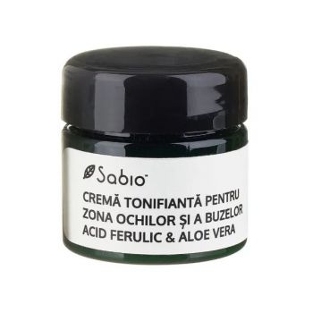 Cremă tonifiantă cu acid ferulic și aloe vera pentru zona ochilor și a buzelor, Sabio (Concentratie: Crema pentru ochi, Gramaj: 15 ml)