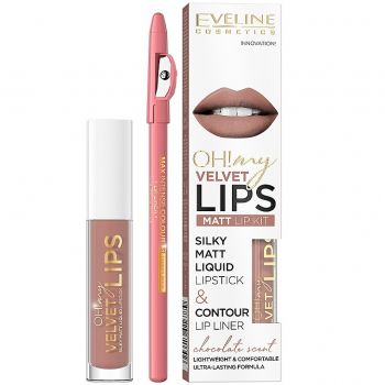 Kit de buze Oh! My Velvet Lips Eveline Cosmetics (Concentratie: Set, Nuanta Ruj: 11 Cookie Milkshake)