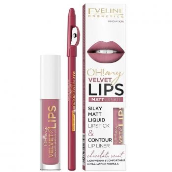 Kit de buze Oh! My Velvet Lips Eveline Cosmetics (Concentratie: Set, Nuanta Ruj: 13 Brownie Biscotti)