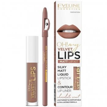 Kit de buze Oh! My Velvet Lips Eveline Cosmetics (Concentratie: Set, Nuanta Ruj: 14 Choco Truffle)