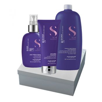 Set pentru neutralizarea tonurilor de galben, Sampon 1000 ml + Balsam 200ml + Spray 125ml, Alfaparf Milano Semi Di Lino Blonde (Gramaj: 1000 ml + 200 ml + 125 ml)