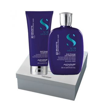 Set pentru neutralizarea tonurilor de portocaliu, Sampon 250 ml + Balsam 200ml, Alfaparf Milano Semi Di Lino Brunette (Gramaj: 250 ml + 200 ml) de firma original