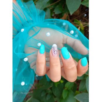 Manseta Decor Poze Turquoise cu Buline Albe