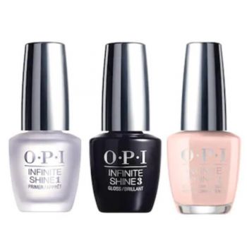 Pachet OPI Infinite Shine: Base Coat 15 ml + Lac de Unghii S86 Bubble Bath 15 ml + Top Coat 15 ml de firma originala