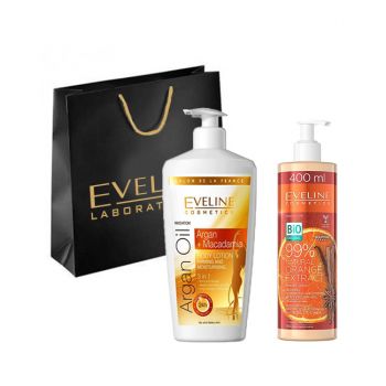 Set Eveline Cosmetics Lotiune de corp bioArgan, Gel pentru fata si corp BioOrganic Orange (Concentratie: Set, Gramaj: 350 ml + 400 ml )