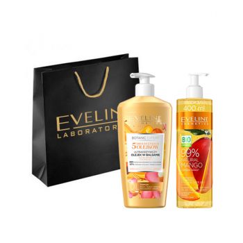 Set Eveline Cosmetics Lotiune de corp Botanic Expert 5 Precious Oils, Gel pentru fata si corp BioOrganic Mango (Concentratie: Set, Gramaj: 350 ml + 400 ml)