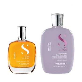 Set pentru netezire Alfaparf Milano Semi Di Lino Sampon 250 ml + Ulei pentru netezire 100 ml (Gramaj: 250 ml + 100 ml) ieftin