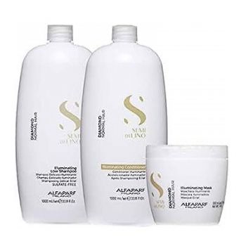 Set pentru stralucire Alfaparf Semi di Lino Diamond Illuminating cu 1000 ml Sampon + 1000 ml Balsam + 500 ml Masca (Concentratie: Set) ieftin