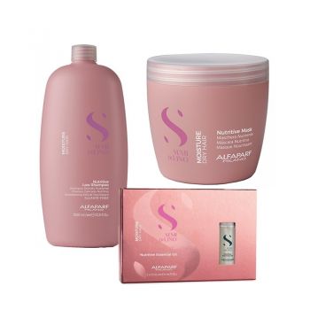 Set Alfaparf Semi Di Lino Moisture Nutritive cu 1000 ml Sampon + 500 ml Masca + 6 fiole x 13 ml Ulei (Concentratie: Set) ieftin