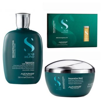 Set Alfaparf Semi Di Lino Reconstruction cu 250 ml Sampon + 200 ml Masca + 6x13 ml Serum (Concentratie: Set) de firma original