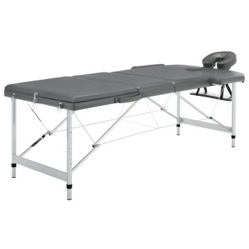 Masă de masaj cu 3 zone cadru aluminiu antracit 186 x 68 cm