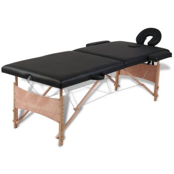 Masă de masaj pliabilă 2 părți cadru din lemn Negru ieftin