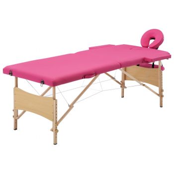 Masă de masaj pliabilă 2 zone roz lemn ieftin