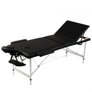 Masă de masaj pliabilă 3 părți cadru din aluminiu Negru ieftin