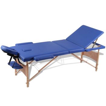 Masă de masaj pliabilă 3 părți cadru din lemn Albastru ieftin