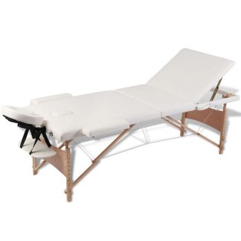 Masă de masaj pliabilă 3 părți cadru din lemn Crem ieftin